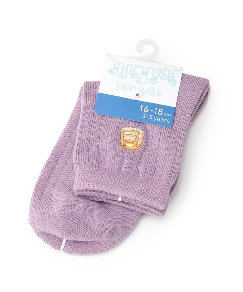 SHOO・LA・RUE(シューラルー)の「◆フード刺繍針抜きショートソックス(ソックス/靴下・キッズ・グリーン/ライトパープル/ブルー/ピンク系・53/59/56)」の4枚目の写真