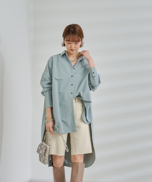 DouDou(ドゥドゥ)の「バックロングオーバーシャツ(シャツ/ブラウス・レディース・ピンク/グリーン/グレイッシュベージュ・FREE)」の16枚目の写真