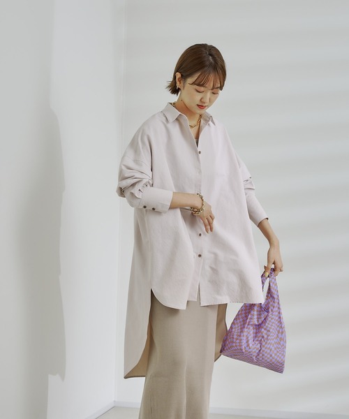 DouDou(ドゥドゥ)の「バックロングオーバーシャツ(シャツ/ブラウス・レディース・ピンク/グリーン/グレイッシュベージュ・FREE)」の9枚目の写真