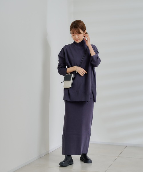 DouDou（ドゥドゥ）の「ニットアップサイドリブタートルチュニック（ニット/セーター・レディース・オフホワイト/チャコールグレー/グリーン・FREE）」の10枚目の写真