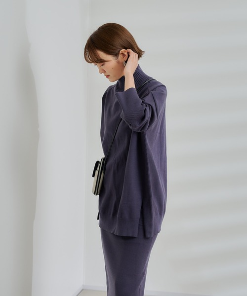 DouDou（ドゥドゥ）の「ニットアップサイドリブタートルチュニック（ニット/セーター・レディース・オフホワイト/チャコールグレー/グリーン・FREE）」の22枚目の写真