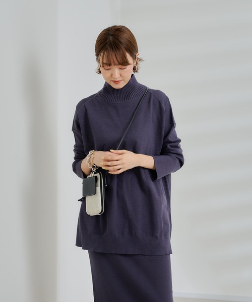 DouDou（ドゥドゥ）の「ニットアップサイドリブタートルチュニック（ニット/セーター・レディース・オフホワイト/チャコールグレー/グリーン・FREE）」の5枚目の写真