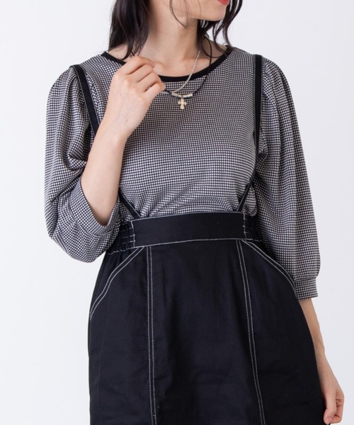 WEGO（ウィゴー）の「WEGO/チェックジャガードパフスリーブT（Tシャツ/カットソー・レディース・ブラック系その他2/ホワイト・FREE）」の2枚目の写真