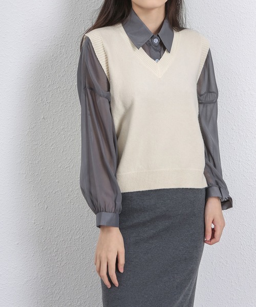 MAISON DE THERESE（メゾン ド テレーズ）の「Vネック柔らかいニットベスト（ベスト・レディース・ブラック/グレー/ライトベージュ/ホワイト/ダークグレー・MEDIUM/LARGE）」の8枚目の写真