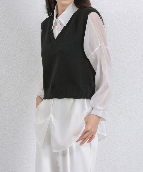 MAISON DE THERESE（メゾン ド テレーズ）の「Vネック柔らかいニットベスト（ベスト・レディース・ブラック/グレー/ライトベージュ/ホワイト/ダークグレー・MEDIUM/LARGE）」の15枚目の写真