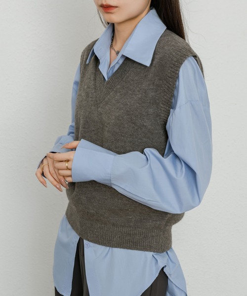 MAISON DE THERESE（メゾン ド テレーズ）の「Vネック柔らかいニットベスト（ベスト・レディース・ブラック/グレー/ライトベージュ/ホワイト/ダークグレー・MEDIUM/LARGE）」の22枚目の写真