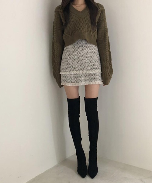 FRP(エフアールピー)の「YUGA バック ストラップ ニットセーター(ニット/セーター・レディース・ブラック/オフホワイト/カーキ・FREE)」の15枚目の写真