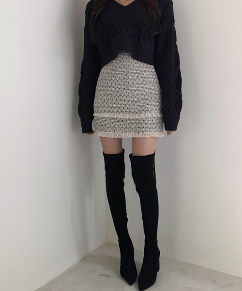 FRP(エフアールピー)の「YUGA バック ストラップ ニットセーター(ニット/セーター・レディース・ブラック/オフホワイト/カーキ・FREE)」の12枚目の写真