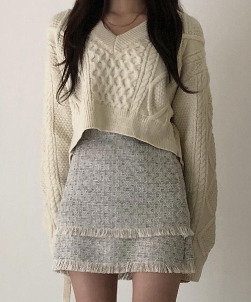 FRP(エフアールピー)の「YUGA バック ストラップ ニットセーター(ニット/セーター・レディース・ブラック/オフホワイト/カーキ・FREE)」の17枚目の写真