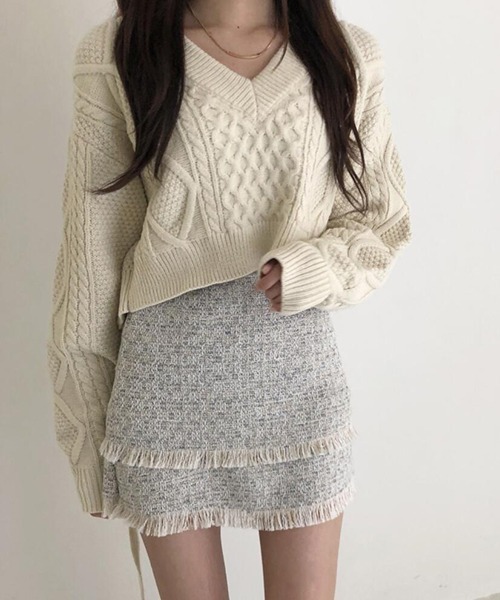 FRP(エフアールピー)の「YUGA バック ストラップ ニットセーター(ニット/セーター・レディース・ブラック/オフホワイト/カーキ・FREE)」の10枚目の写真