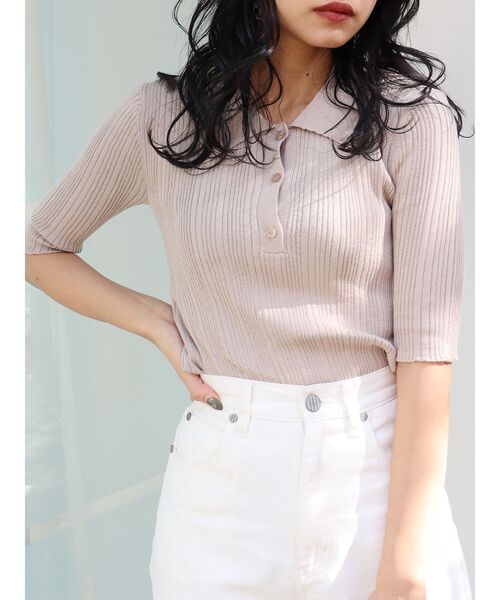 MURUA（ムルーア）の「ランダムリブニットポロシャツ（ポロシャツ・レディース・その他1/ブラック/アイボリー・FREE）」の2枚目の写真