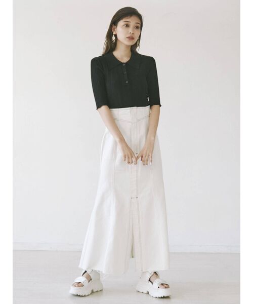 MURUA（ムルーア）の「ランダムリブニットポロシャツ（ポロシャツ・レディース・その他1/ブラック/アイボリー・FREE）」の5枚目の写真