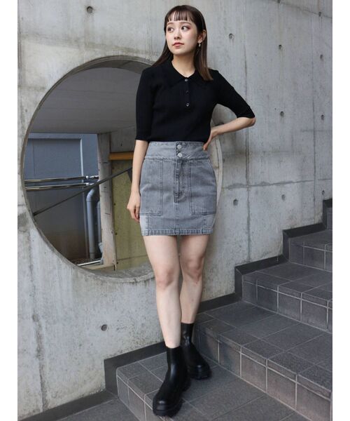 MURUA（ムルーア）の「ランダムリブニットポロシャツ（ポロシャツ・レディース・その他1/ブラック/アイボリー・FREE）」の9枚目の写真