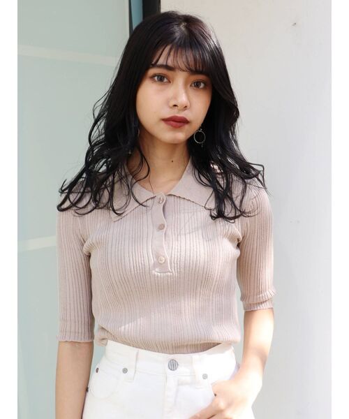 MURUA（ムルーア）の「ランダムリブニットポロシャツ（ポロシャツ・レディース・その他1/ブラック/アイボリー・FREE）」の12枚目の写真