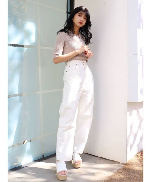 MURUA（ムルーア）の「ランダムリブニットポロシャツ（ポロシャツ・レディース・その他1/ブラック/アイボリー・FREE）」の14枚目の写真