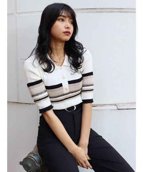 MURUA（ムルーア）の「ランダムリブニットポロシャツ（ポロシャツ・レディース・その他1/ブラック/アイボリー・FREE）」の15枚目の写真