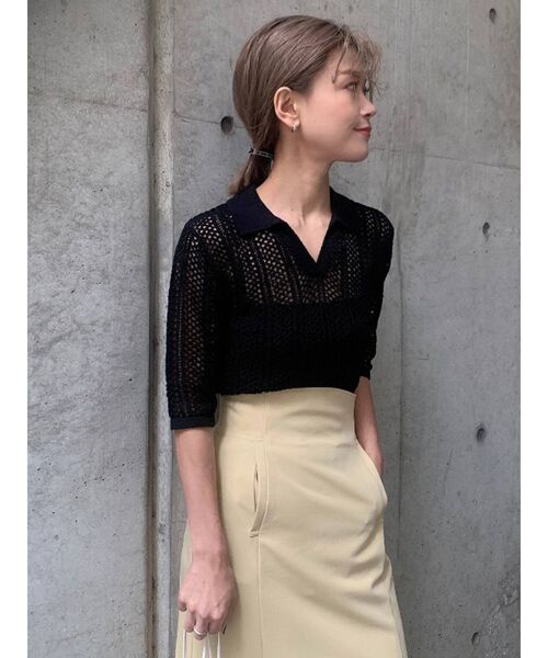 MURUA（ムルーア）の「ランダムリブニットポロシャツ（ポロシャツ・レディース・その他1/ブラック/アイボリー・FREE）」の18枚目の写真