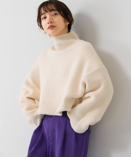 KBF（ケイビーエフ）の「リバーシブルハイネックショートニット（ニット/セーター・レディース・ブラック/オフホワイト/ライトカーキ・ONE）」の2枚目の写真