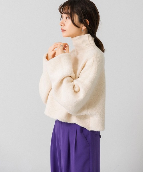 KBF（ケイビーエフ）の「リバーシブルハイネックショートニット（ニット/セーター・レディース・ブラック/オフホワイト/ライトカーキ・ONE）」の14枚目の写真