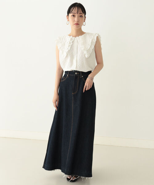 BeAMS DOT（ビームスドット）の「【WEB限定】BeAMS DOT / ビックフリル襟 ギンガムチェック柄 ノースリーブ ブラウス（シャツ/ブラウス・レディース・パープル系その他5/ホワイト/サックスブルー・FREE）」の13枚目の写真