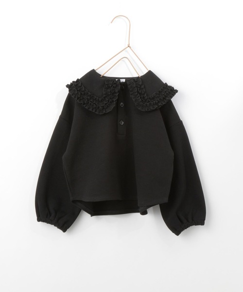 LOWRYS FARM（ローリーズファーム）の「フリルカラーポロシャツ　266080（ポロシャツ・キッズ・ブラック/オフホワイト/ピンク・110cm/120cm/130cm/140cm/150cm）」の2枚目の写真