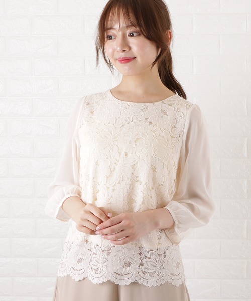 Lace Ladies(レースレディース)の「シースルー七分袖 スカラップ レースブラウス(シャツ/ブラウス・レディース・ホワイト/ネイビー/ブラック/グレー/アイボリー・L/S/XL/M)」の6枚目の写真
