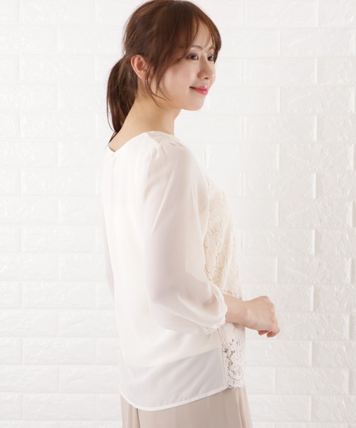 Lace Ladies(レースレディース)の「シースルー七分袖 スカラップ レースブラウス(シャツ/ブラウス・レディース・ホワイト/ネイビー/ブラック/グレー/アイボリー・L/S/XL/M)」の9枚目の写真