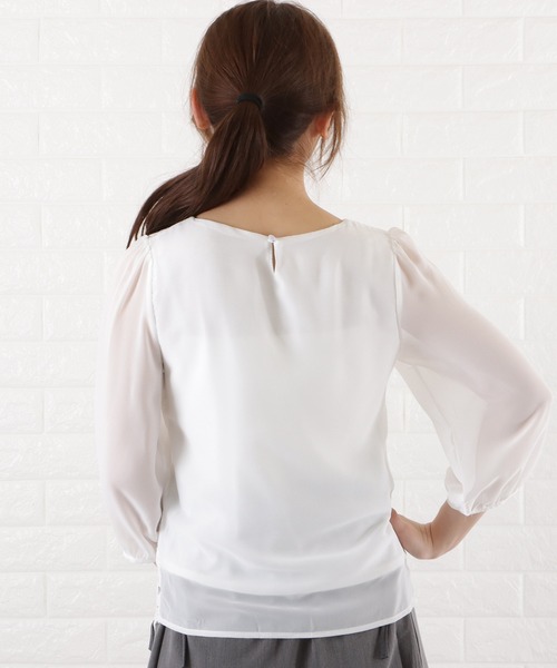セール】シースルー七分袖 スカラップ レースブラウス（シャツ