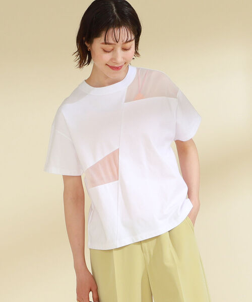 Ray BEAMS（レイビームス）の「Ray BEAMS / シアー 切り替え ハーフスリーブ Tシャツ（Tシャツ/カットソー・レディース・ブラック/ホワイト・ONE SIZE）」の5枚目の写真