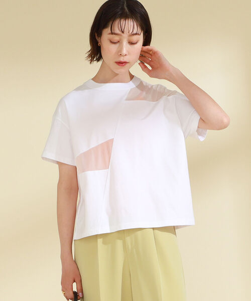 Ray BEAMS（レイビームス）の「Ray BEAMS / シアー 切り替え ハーフスリーブ Tシャツ（Tシャツ/カットソー・レディース・ブラック/ホワイト・ONE SIZE）」の6枚目の写真