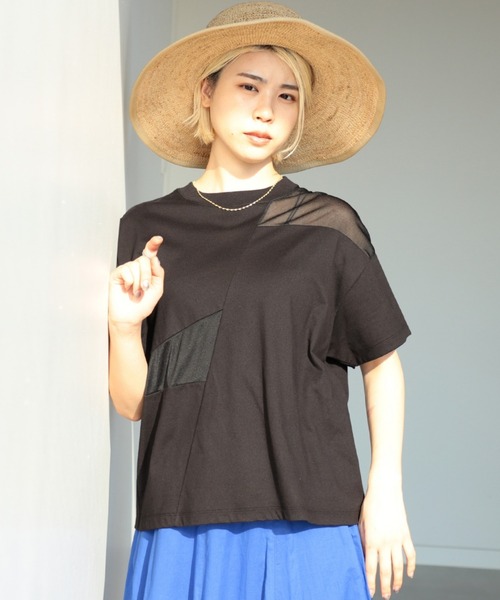 Ray BEAMS（レイビームス）の「Ray BEAMS / シアー 切り替え ハーフスリーブ Tシャツ（Tシャツ/カットソー・レディース・ブラック/ホワイト・ONE SIZE）」の17枚目の写真
