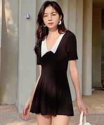 TeddyShop（テディショップ）の「レディース水着 ビッグカラーリブワンピ風オールインワンスイムウェア（水着）」