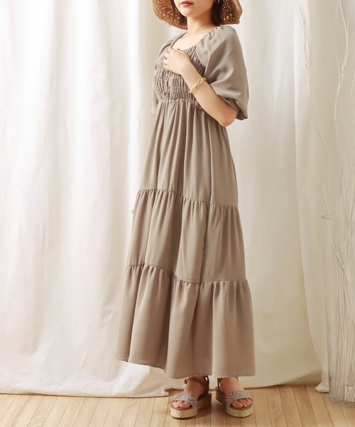 libelle more（リベル モア）の「無地デシン　シャーリングティアードワンピース（ワンピース・レディース・ブラック/モカ/ラベンダー・M/L）」の6枚目の写真