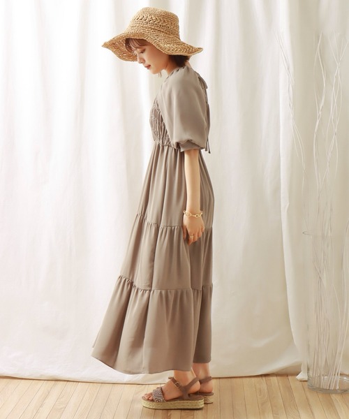 libelle more（リベル モア）の「無地デシン　シャーリングティアードワンピース（ワンピース・レディース・ブラック/モカ/ラベンダー・M/L）」の8枚目の写真