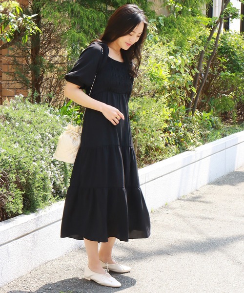 libelle more（リベル モア）の「無地デシン　シャーリングティアードワンピース（ワンピース・レディース・ブラック/モカ/ラベンダー・M/L）」の20枚目の写真