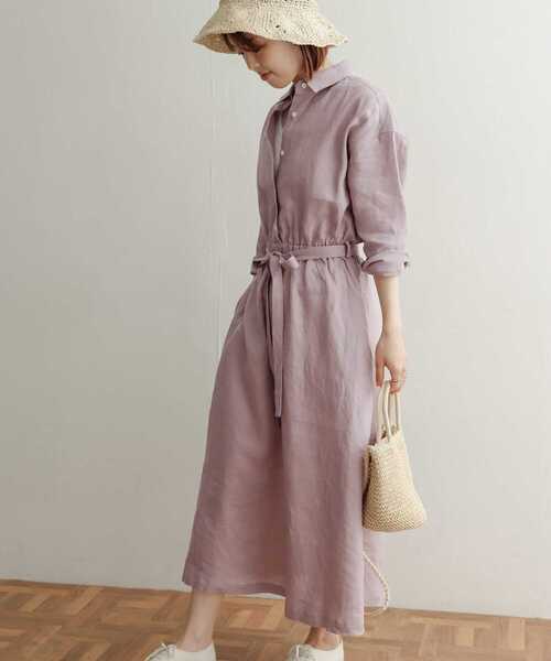 URBAN RESEARCH DOORS（アーバンリサーチドアーズ）の「リネンウエストギャザーワンピース（ワンピース・レディース・ベージュ/パープル/ネイビー・MEDIUM）」の19枚目の写真