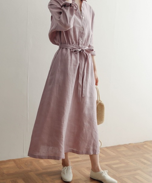 URBAN RESEARCH DOORS（アーバンリサーチドアーズ）の「リネンウエストギャザーワンピース（ワンピース・レディース・ベージュ/パープル/ネイビー・MEDIUM）」の14枚目の写真