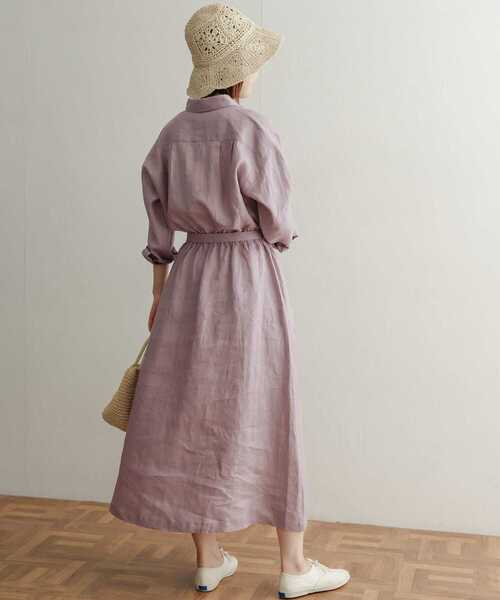 URBAN RESEARCH DOORS（アーバンリサーチドアーズ）の「リネンウエストギャザーワンピース（ワンピース・レディース・ベージュ/パープル/ネイビー・MEDIUM）」の9枚目の写真