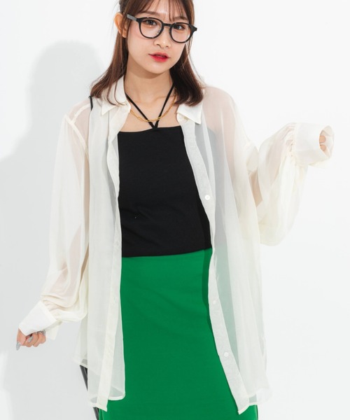 nemne store（ネンネストア）の「とろみカラーシアーシャツ（シャツ/ブラウス・レディース・ブラック/ピンク/オレンジ/アイボリー・フリー）」の2枚目の写真