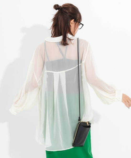 nemne store（ネンネストア）の「とろみカラーシアーシャツ（シャツ/ブラウス・レディース・ブラック/ピンク/オレンジ/アイボリー・フリー）」の7枚目の写真