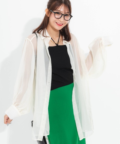 nemne store（ネンネストア）の「とろみカラーシアーシャツ（シャツ/ブラウス・レディース・ブラック/ピンク/オレンジ/アイボリー・フリー）」の6枚目の写真