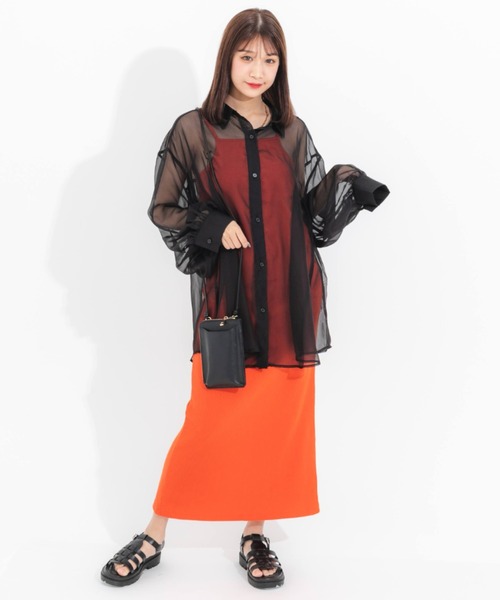 nemne store（ネンネストア）の「とろみカラーシアーシャツ（シャツ/ブラウス・レディース・ブラック/ピンク/オレンジ/アイボリー・フリー）」の18枚目の写真