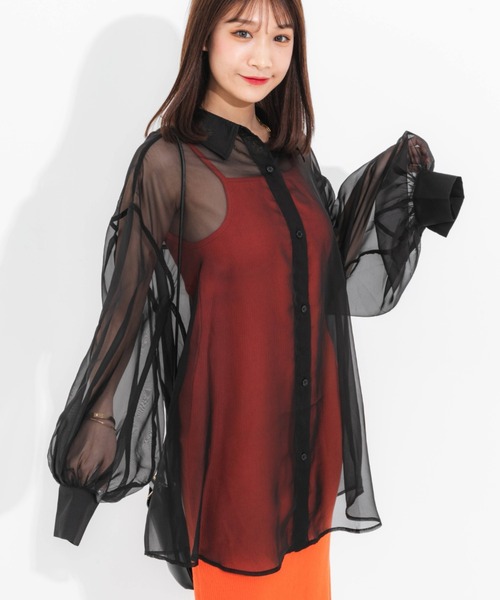 nemne store（ネンネストア）の「とろみカラーシアーシャツ（シャツ/ブラウス・レディース・ブラック/ピンク/オレンジ/アイボリー・フリー）」の21枚目の写真