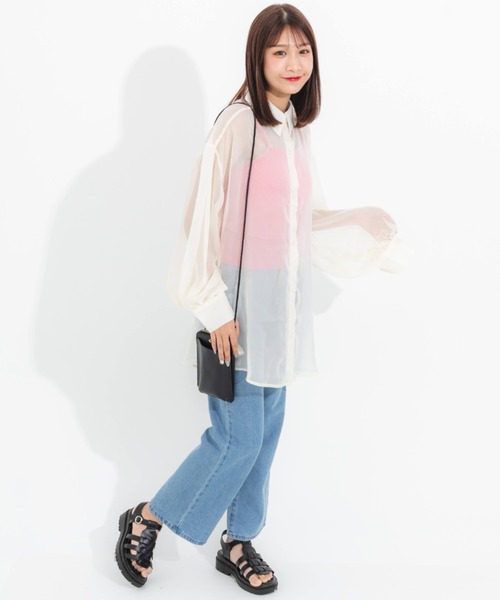 nemne store（ネンネストア）の「とろみカラーシアーシャツ（シャツ/ブラウス・レディース・ブラック/ピンク/オレンジ/アイボリー・フリー）」の14枚目の写真