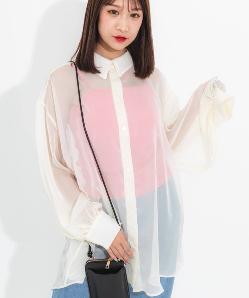 nemne store（ネンネストア）の「とろみカラーシアーシャツ（シャツ/ブラウス・レディース・ブラック/ピンク/オレンジ/アイボリー・フリー）」の10枚目の写真