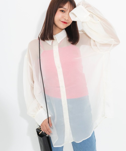 nemne store（ネンネストア）の「とろみカラーシアーシャツ（シャツ/ブラウス・レディース・ブラック/ピンク/オレンジ/アイボリー・フリー）」の11枚目の写真