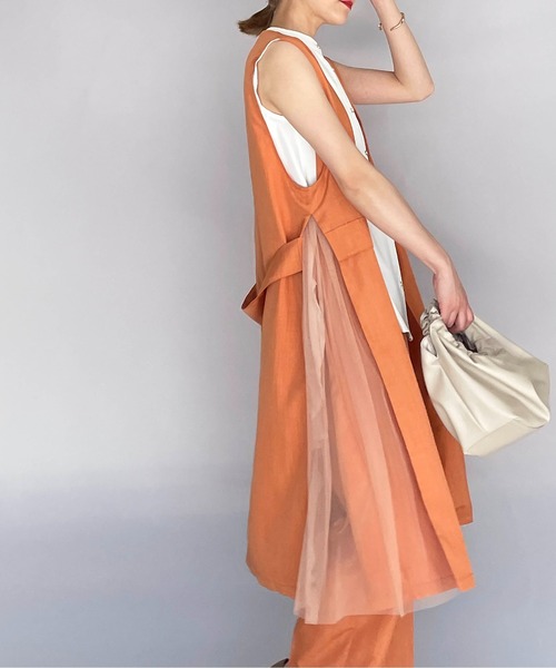 PICCIN（ピッチン）の「サイドチュールロングジレ（ベスト・レディース・ブラック/オレンジ・L/M）」の20枚目の写真