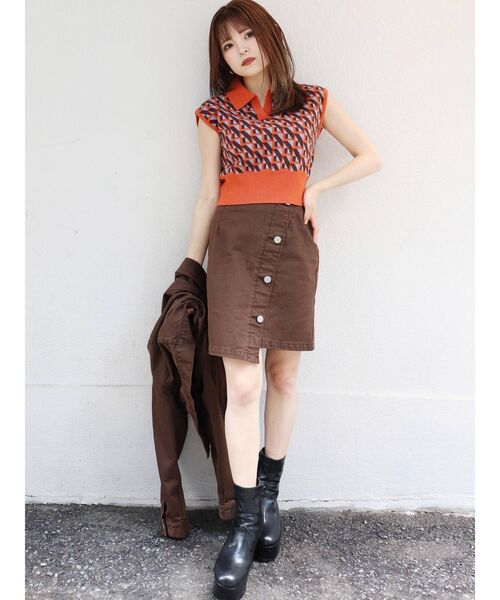 MURUA（ムルーア）の「ジオメトリックニットポロ（ニット/セーター・レディース・オレンジ/グリーン/アイボリー・FREE）」の19枚目の写真