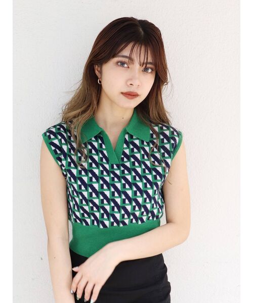 MURUA（ムルーア）の「ジオメトリックニットポロ（ニット/セーター・レディース・オレンジ/グリーン/アイボリー・FREE）」の13枚目の写真