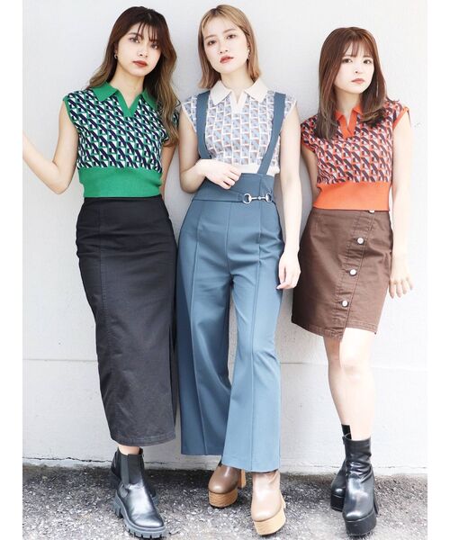 MURUA（ムルーア）の「ジオメトリックニットポロ（ニット/セーター・レディース・オレンジ/グリーン/アイボリー・FREE）」の6枚目の写真